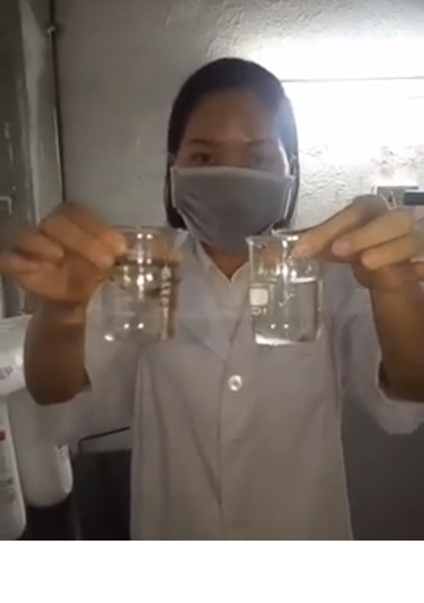 So sánh kết quá nước trước(Trái) và Sau(phải) lọc nước nhiễm đầu thải qua Geyser Ecotar 8