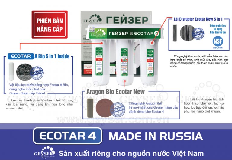 Geyser Ecotar Liên Bang Nga giúp khử mùi clo trong nước